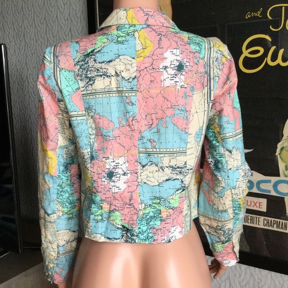 Rare ModCloth Go Global Map Atlas Blazer M - Picture 3 of 6